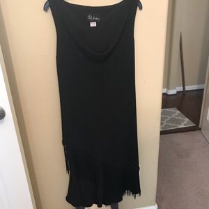 SL Fashions black cowl neck sheath dress w/ fringe